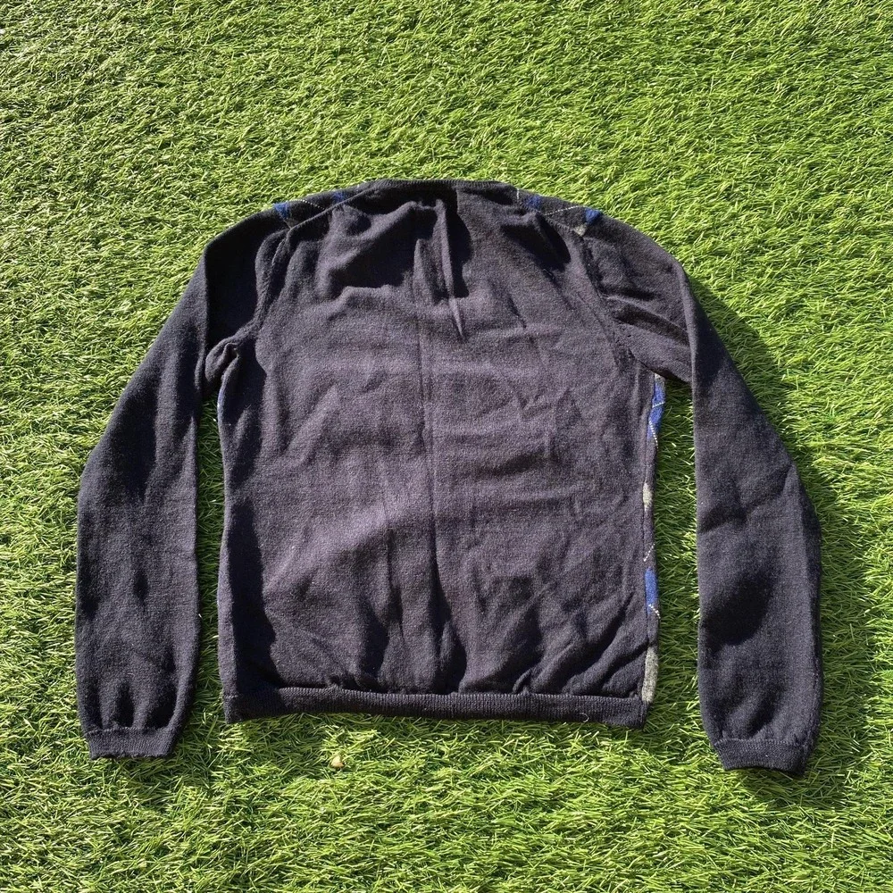 Brooks Brothers Sweater Youth Small Blue Gray Argyle‎ 346 Merino Wool Knit flaws